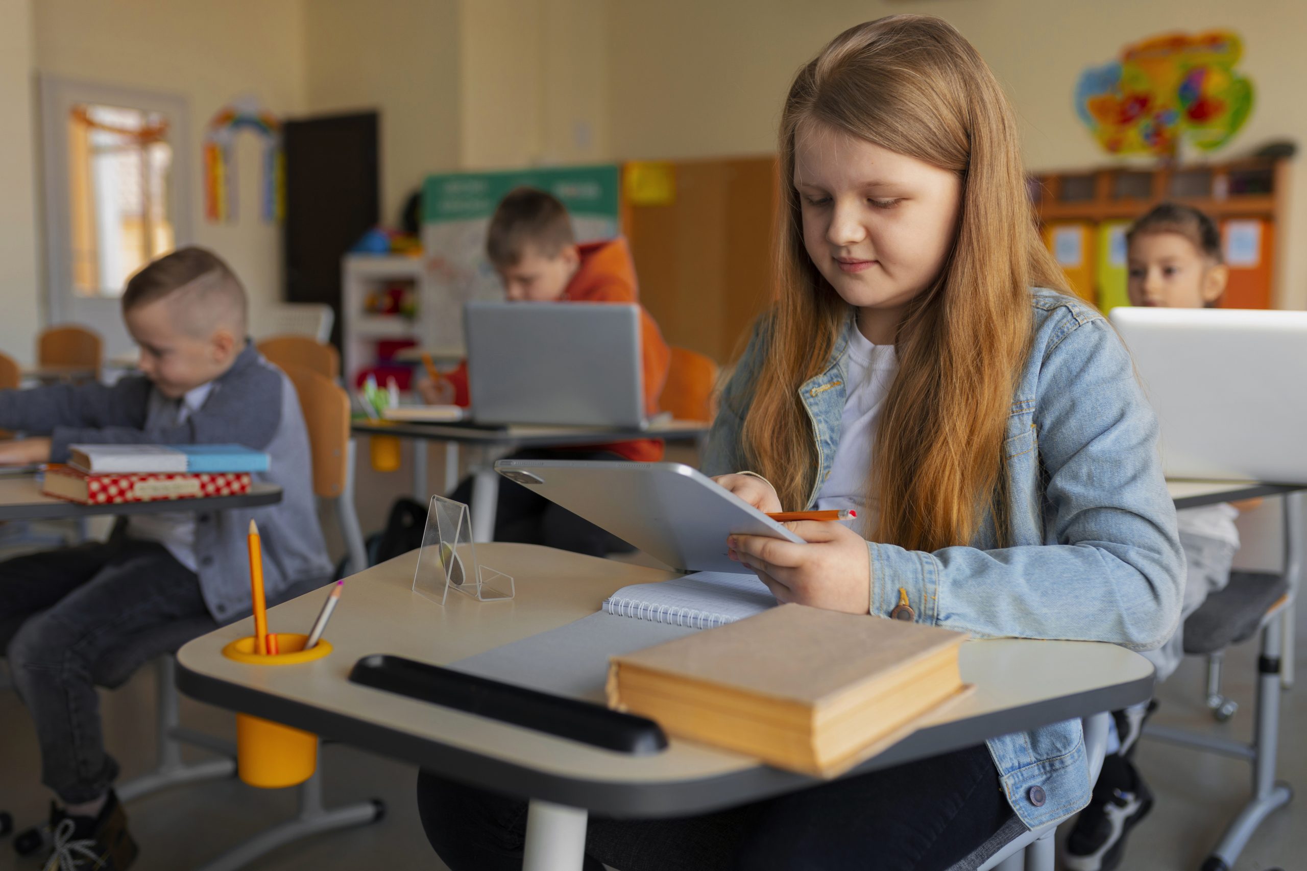 Alumna estudia con una tablet